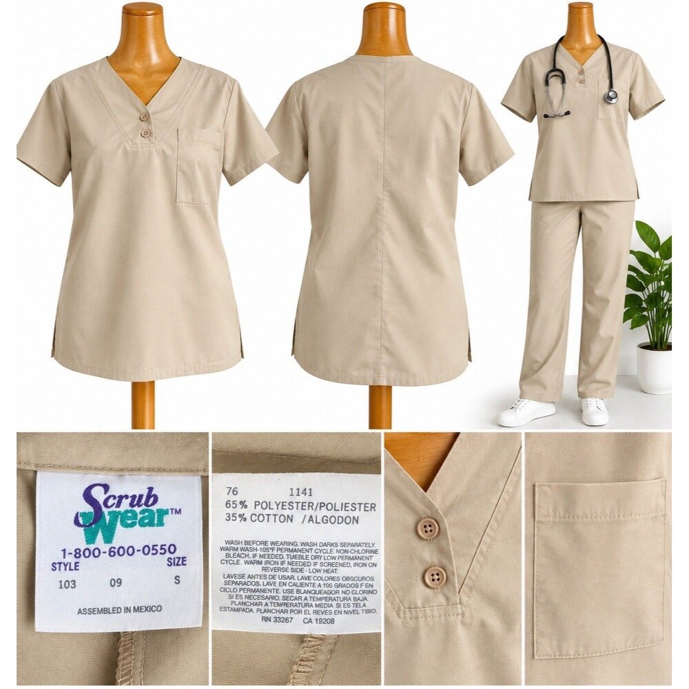 Scrub Top Unisex s Khaki V-Neck Chest Pocket Medical Uniform Pullover